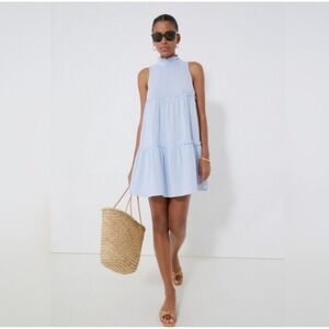 Pomander‎ Place Tuckernuck Blue Tiered Morgan Dress Mock Neck Sz S Gauze